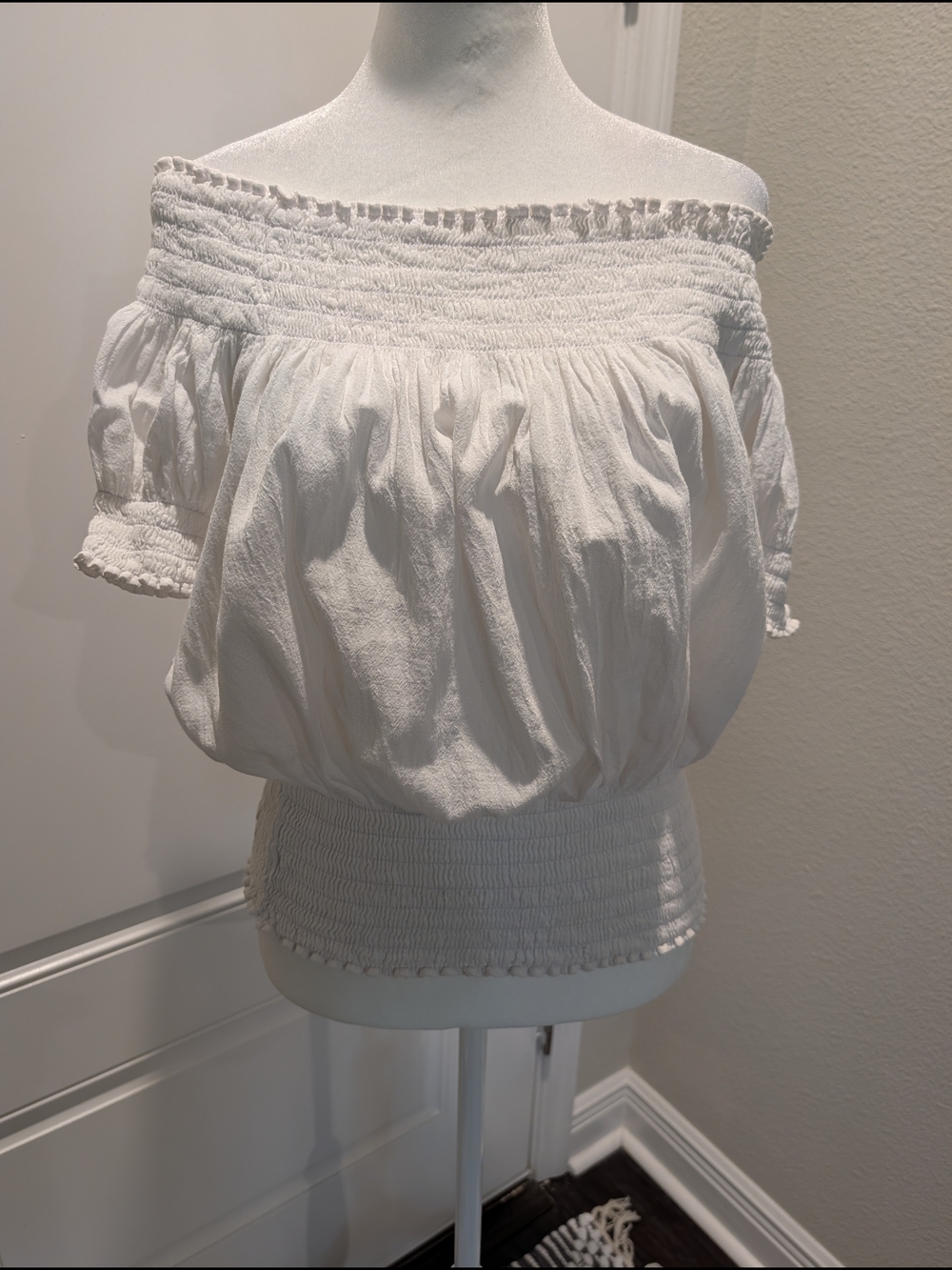 Smocked Off-Shoulder White Peasant Blouse